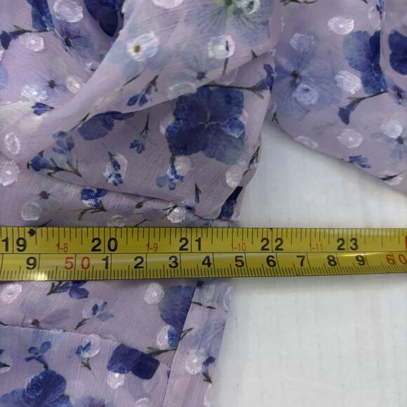 Talbots Large Purple Floral Swiss Dot 3/4 Sleeve Textured Chiffon Blouse Henley - Picture 10 of 12